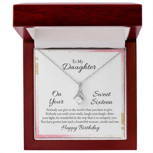To My Daughter Your Gift to the World Ribbon Necklace Silver Tone Luxury Box